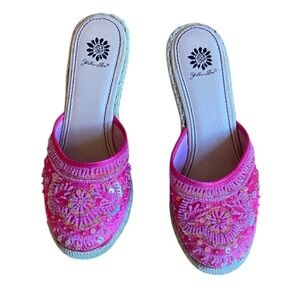 Yellow Box Kina Slip On Shoes Sequin Pink Platform Wedge Heel Size 10